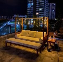 ODUNS Bahçe Balkon Teras Ahşap Puflu Sedir