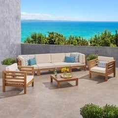 ODUNS Veronika 4+1+1 Bahçe Balkon Teras Ahşap Oturma Grubu