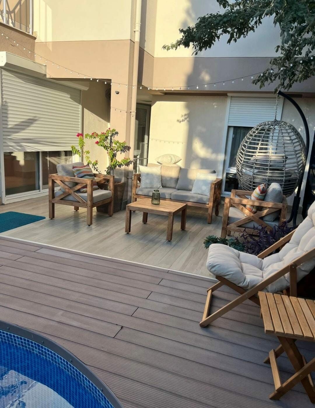 ODUNS Nora 2+1+1 Bahçe Balkon Teras Ahşap Oturma Grubu