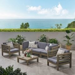 ODUNS Antero 3+1+1 Bahçe Balkon Teras Ahşap Oturma Grubu (FÜME)