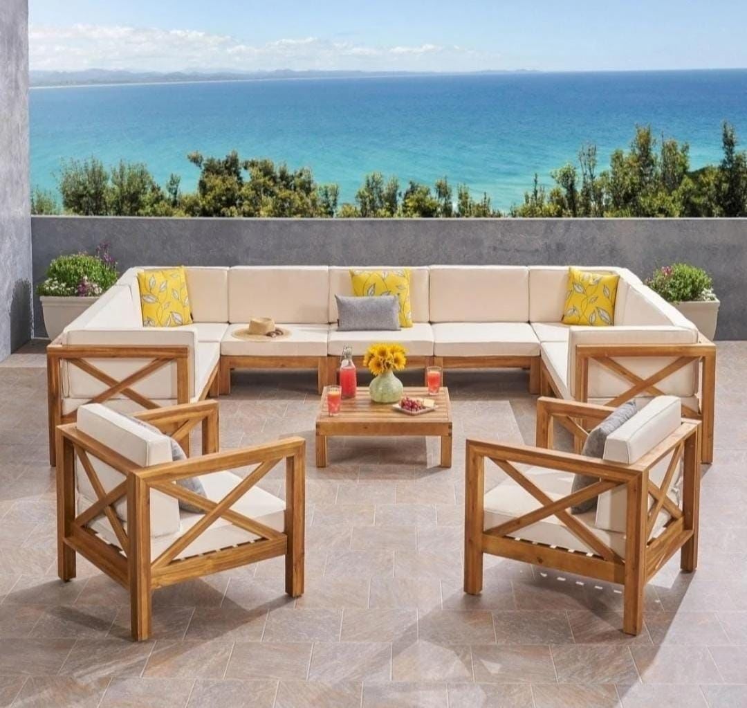 ODUNS Kayra Bahçe Balkon Teras Ahşap U Model Köşe Koltuk Takımı