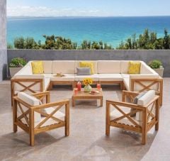 ODUNS Kayra Bahçe Balkon Teras Ahşap U Model Köşe Koltuk Takımı