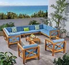ODUNS Kayra Bahçe Balkon Teras Ahşap U Model Köşe Koltuk Takımı