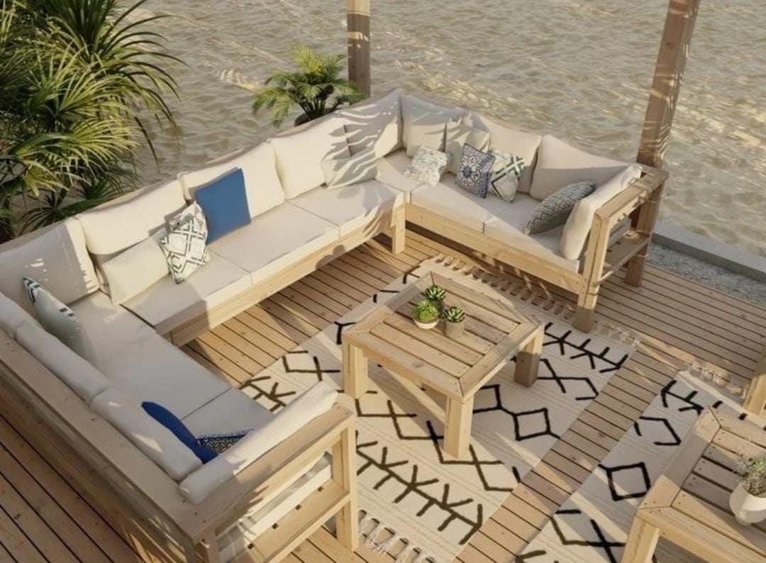 Oduns Begonya Bahçe Balkon Teras Ahşap Köşe Koltuk Takımı