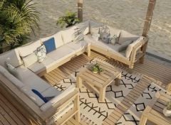 Oduns Begonya Bahçe Balkon Teras Ahşap Köşe Koltuk Takımı