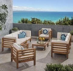 ODUNS Homelos 3+3+1+1 Bahçe Balkon Teras Ahşap Oturma Grubu