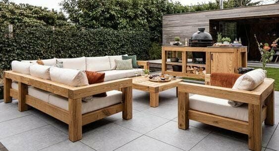 ODUNS Pandora Bahçe Balkon Teras Ahşap Köşe ve Tekli Koltuk Takımı