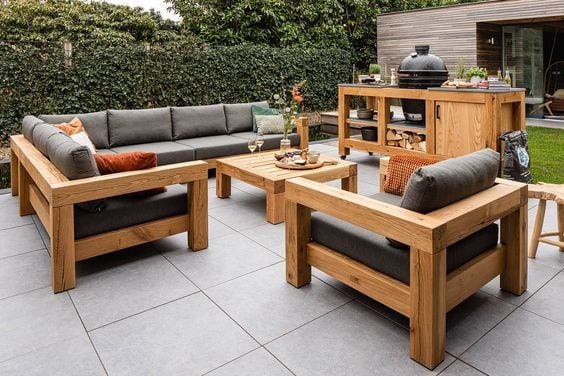 ODUNS Pandora Bahçe Balkon Teras Ahşap Köşe ve Tekli Koltuk Takımı