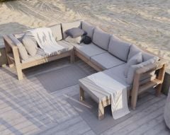 ODUNS Bambou Bahçe Balkon Teras Ahşap Köşe Koltuk Takımı