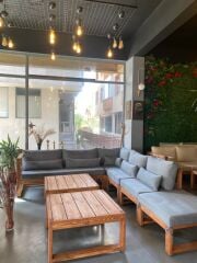 ODUNS Flower Bahçe Balkon Teras Ahşap Köşe Koltuk Takımı
