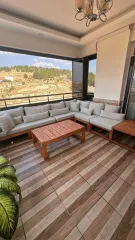 ODUNS Flower Bahçe Balkon Teras Ahşap Köşe Koltuk Takımı